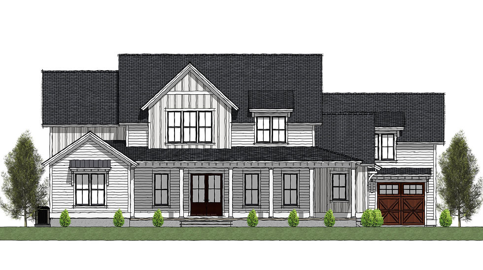 Gorgeous southern farmhouse custom home plan with wrapping porch, detached garage apartment and detached garage.