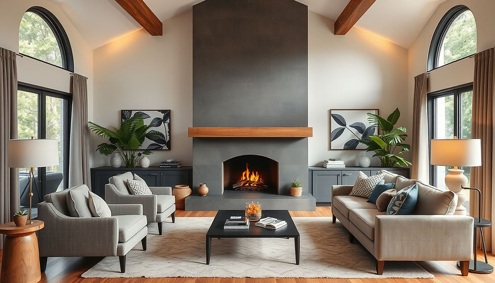 Eye-level view of a spacious living room with minimal furniture and neutral decor
