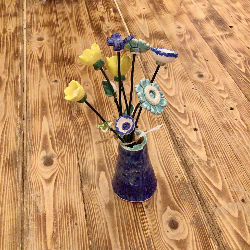 LARGE BLUE VASE WITH FLOWERS