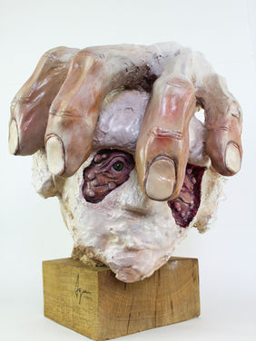 sculpture agnes fodor head with a hand fingers bizarre art contemporary art