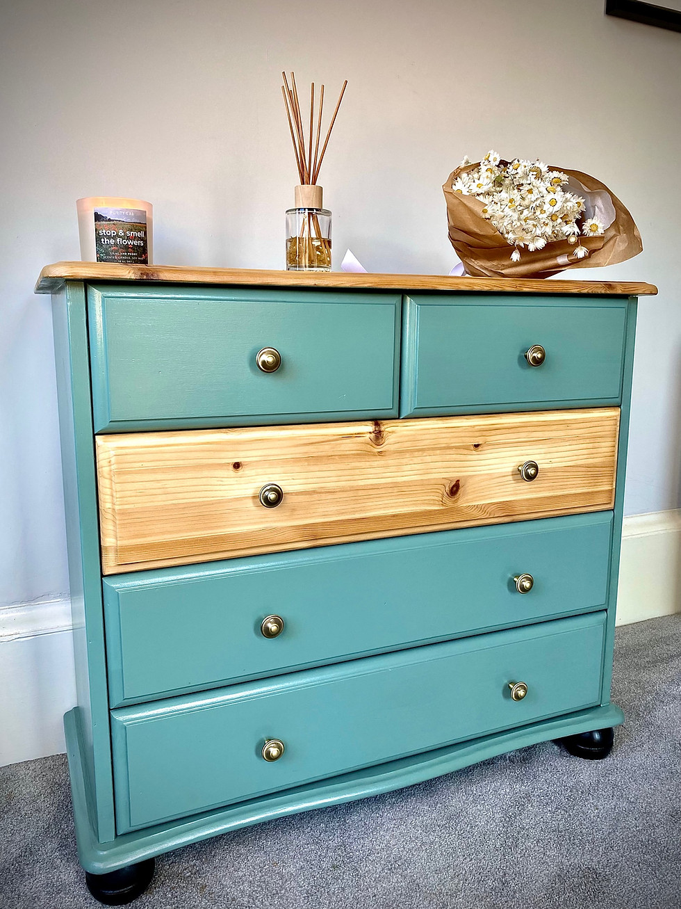 Thumbnail: Boho Style Pastel Green and Natural Drawer Chest