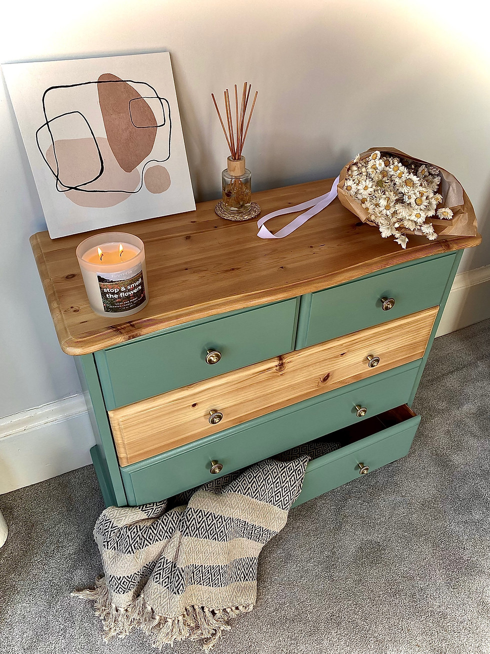 Thumbnail: Boho Style Pastel Green and Natural Drawer Chest