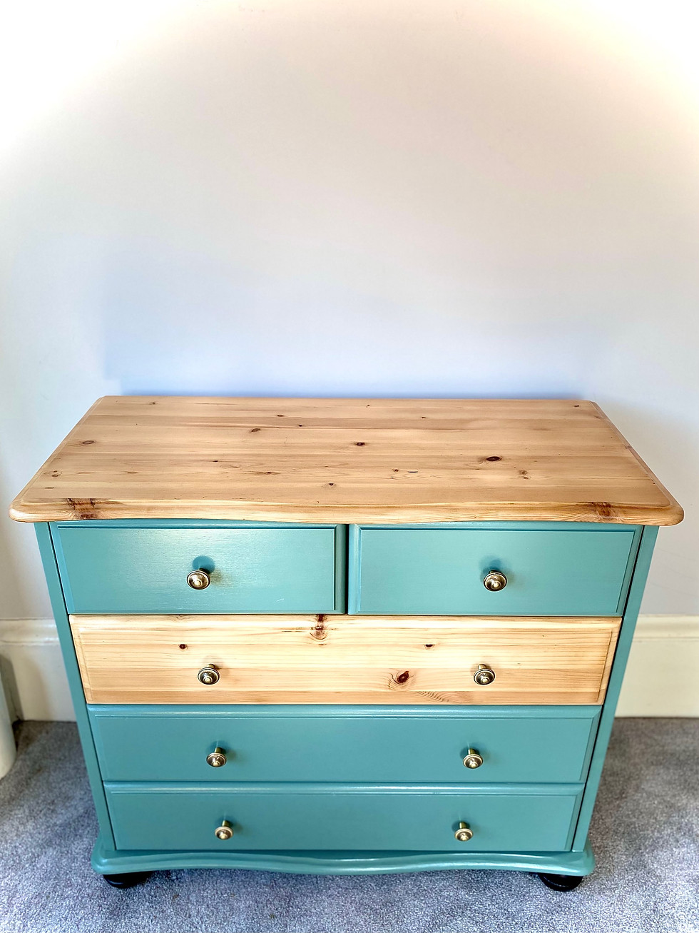 Thumbnail: Boho Style Pastel Green and Natural Drawer Chest