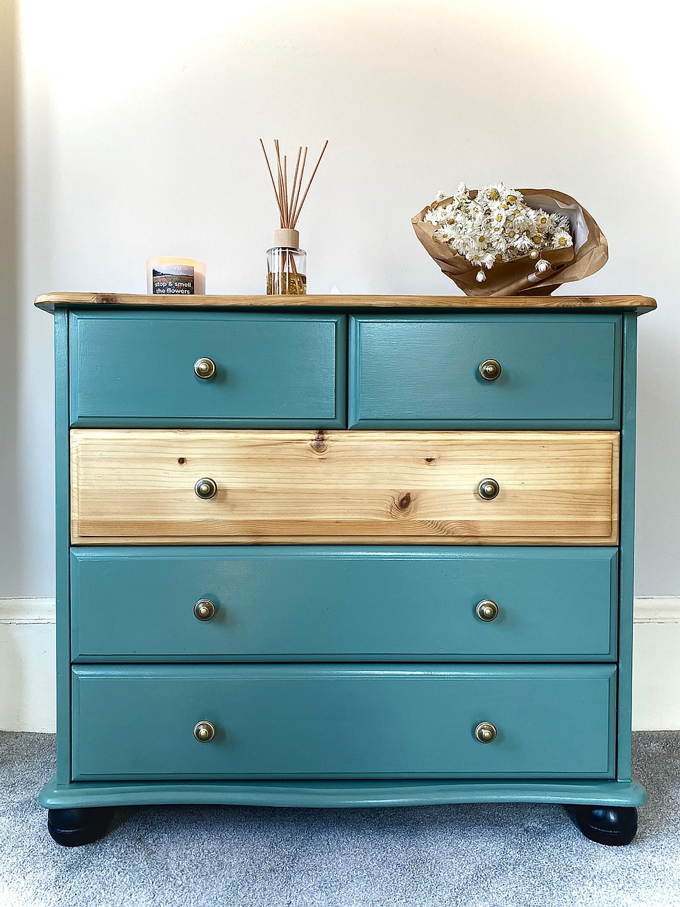 Thumbnail: Boho Style Pastel Green and Natural Drawer Chest