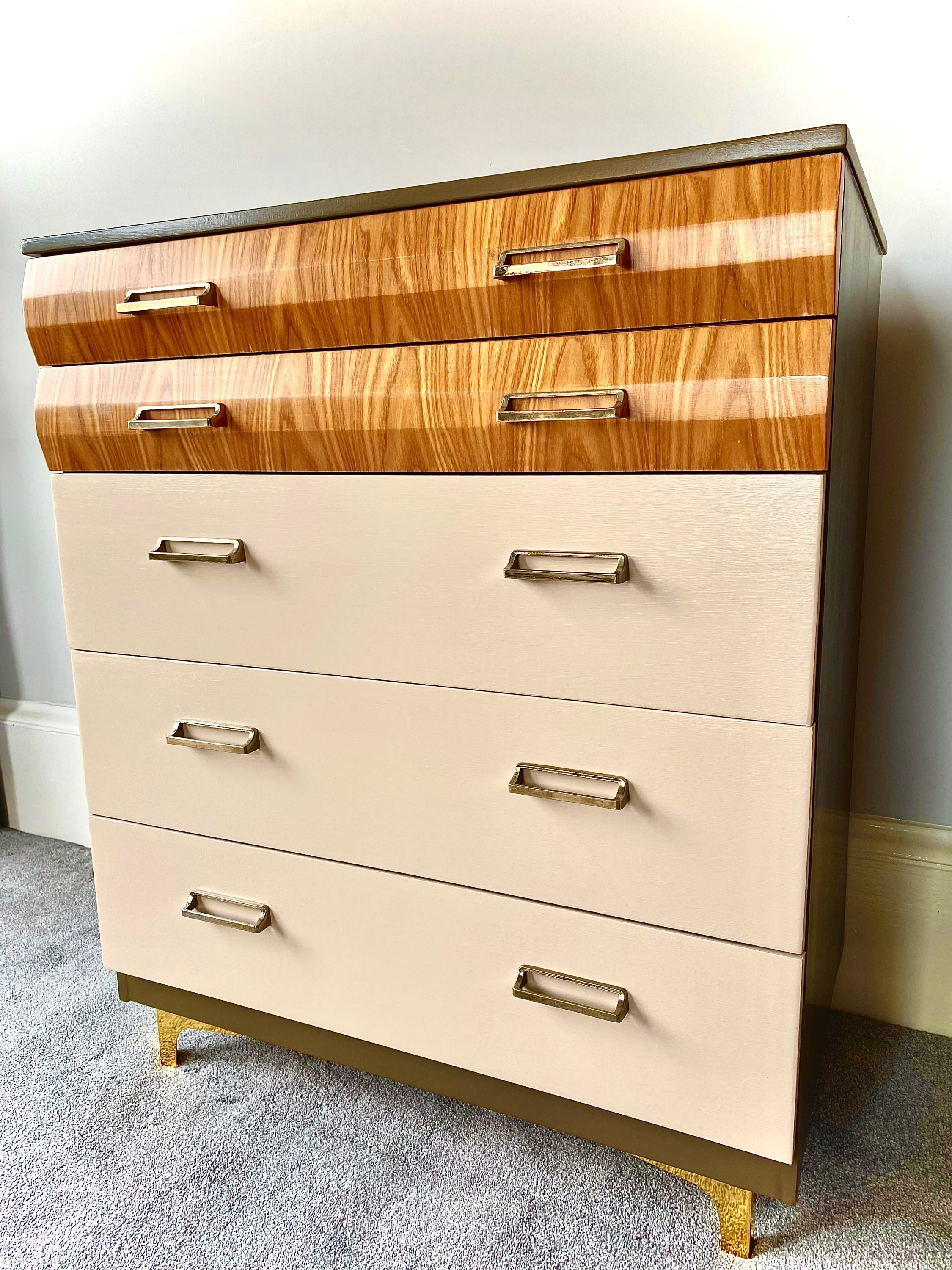 Brown, Cream and Wood Effect 5 Drawer Chest