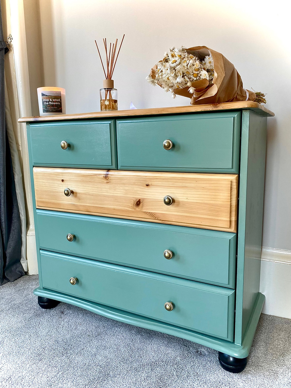 Thumbnail: Boho Style Pastel Green and Natural Drawer Chest