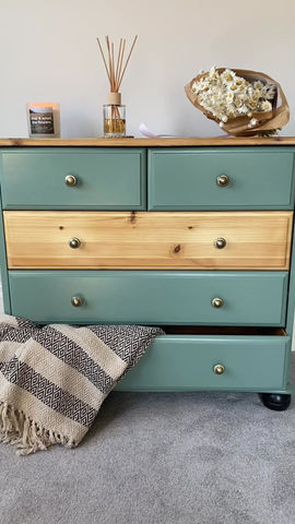 Thumbnail: Boho Style Pastel Green and Natural Drawer Chest
