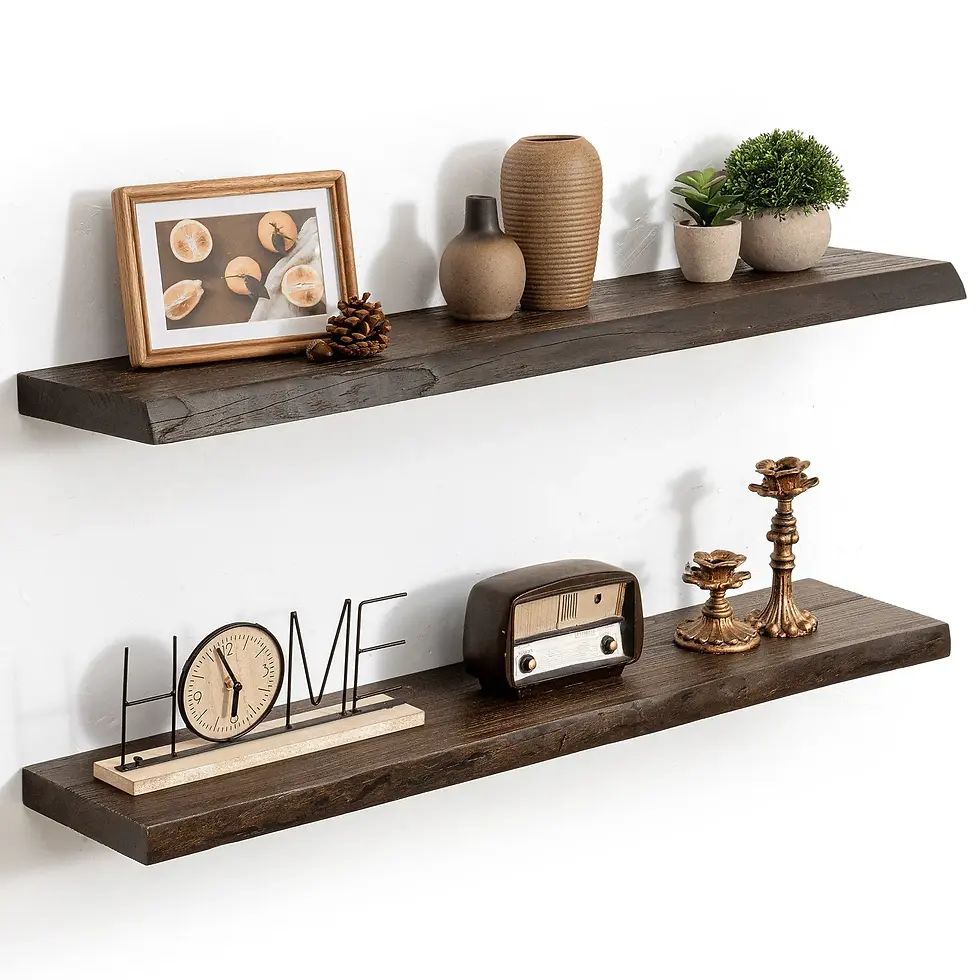 Thumbnail: 8'' Deep Live Edge Solid Elm Floating Shelf 