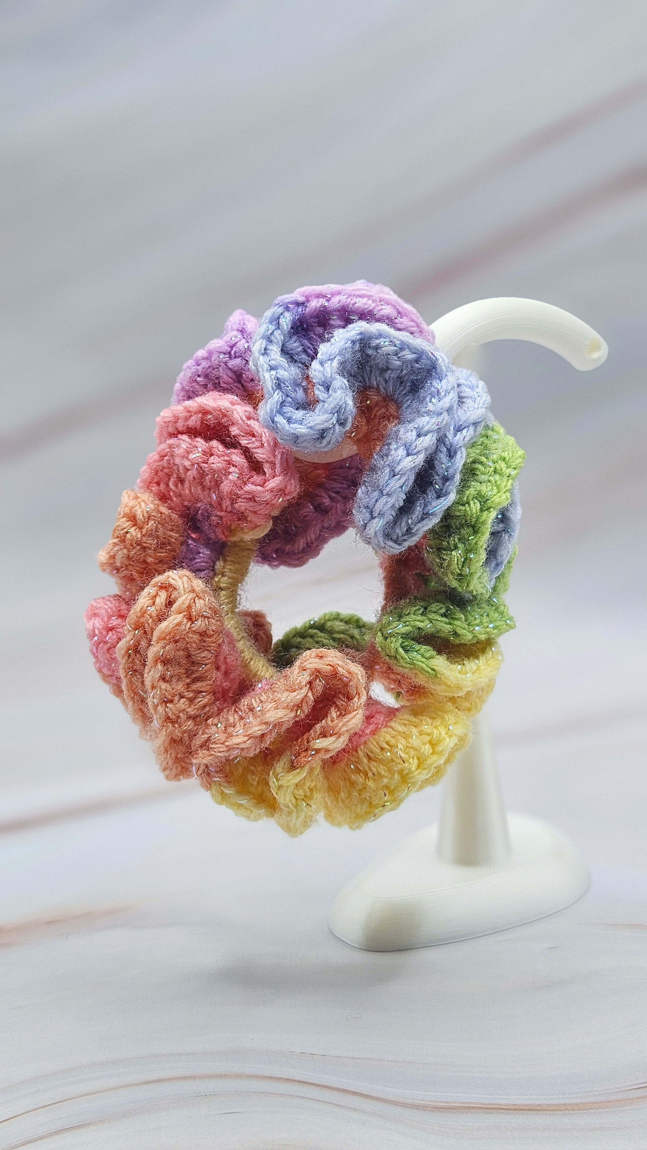 Pastel Rainbow Crochet Scrunchie