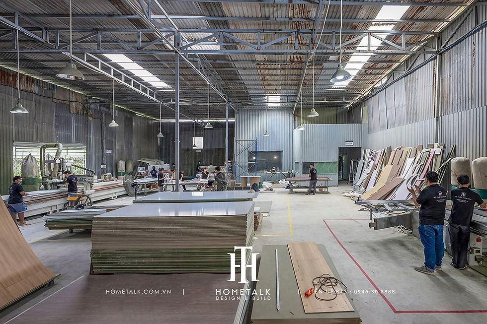 Xưởng sản xuất nội thất đến 1500m2 với trang thiết bị hiện đại đáp ứng cho dịch vụ thiết kế thi công nội thất