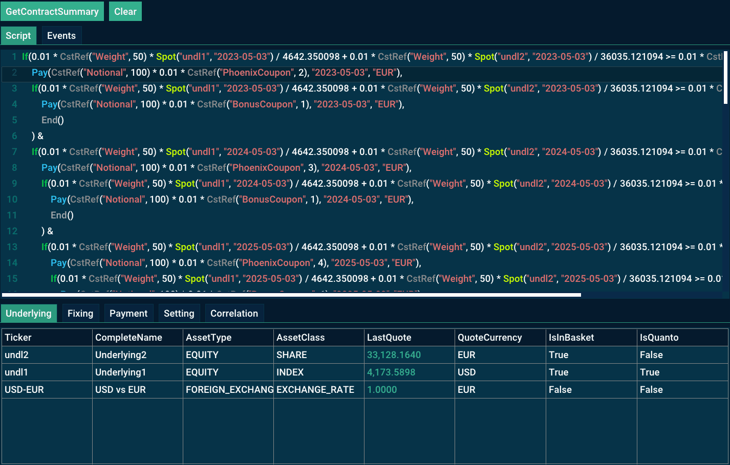 Example of the feature /GetContractSummary