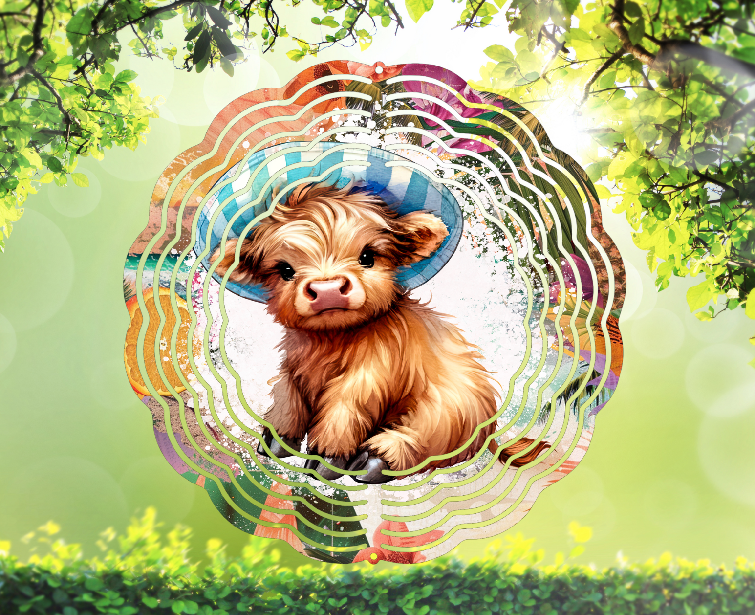 Highland Cow with Blue Hat Wind Spinner