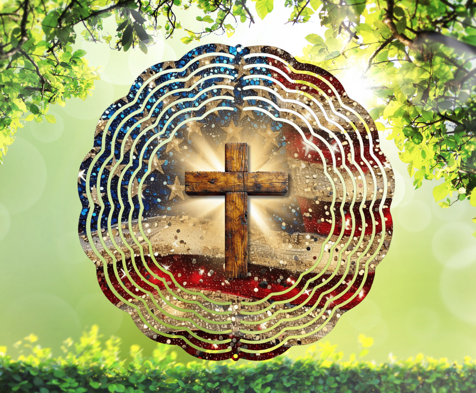 Patriotic Glitter Cross Wind Spinner