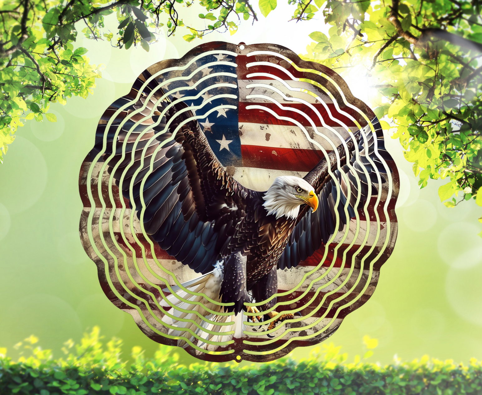 Bald Eagle Flag Wind Spinner