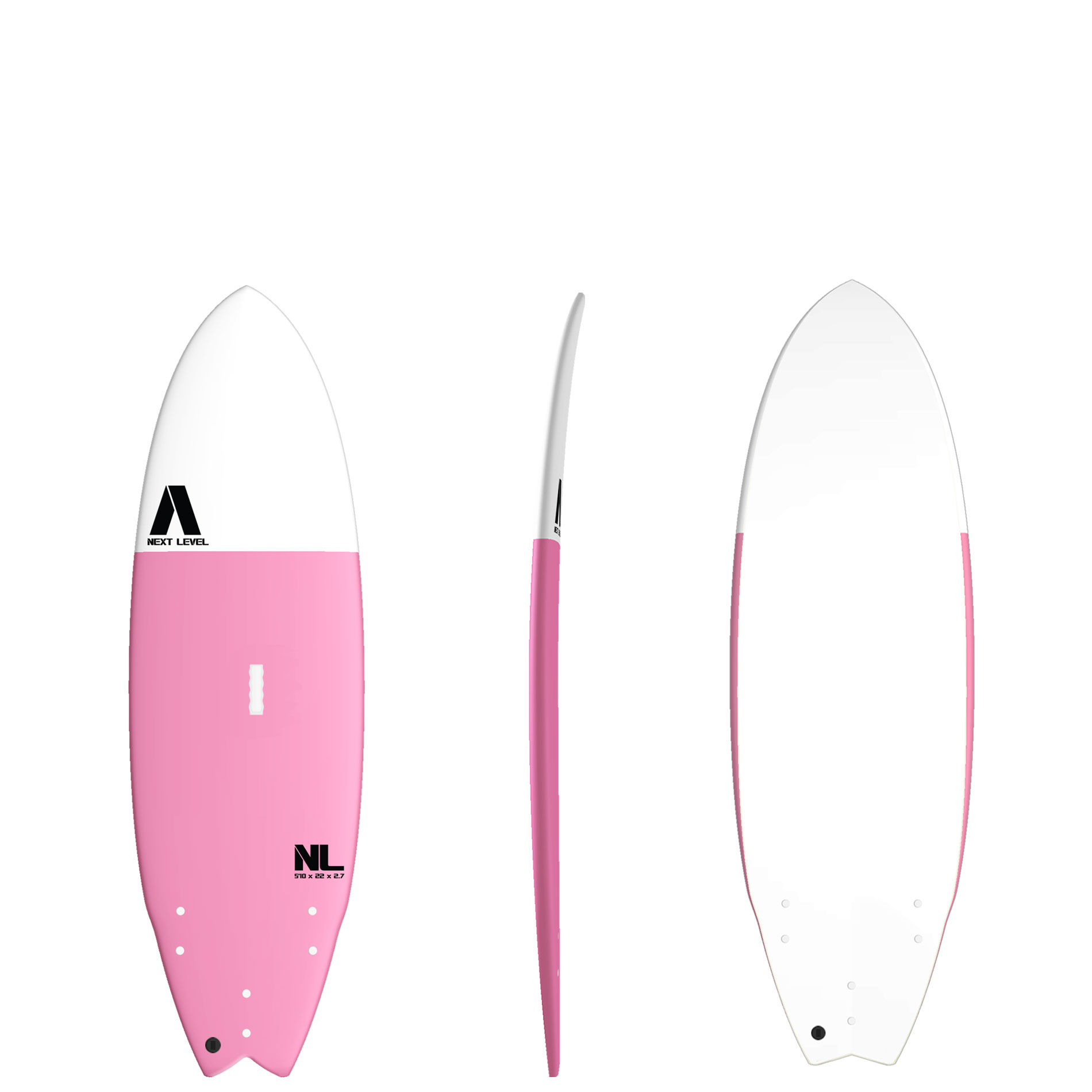 Next Level 5'10 Fish Soft Surfboard Candy Pink
