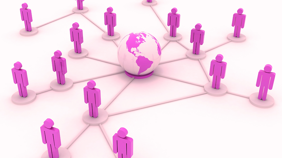 People linked to a world globe