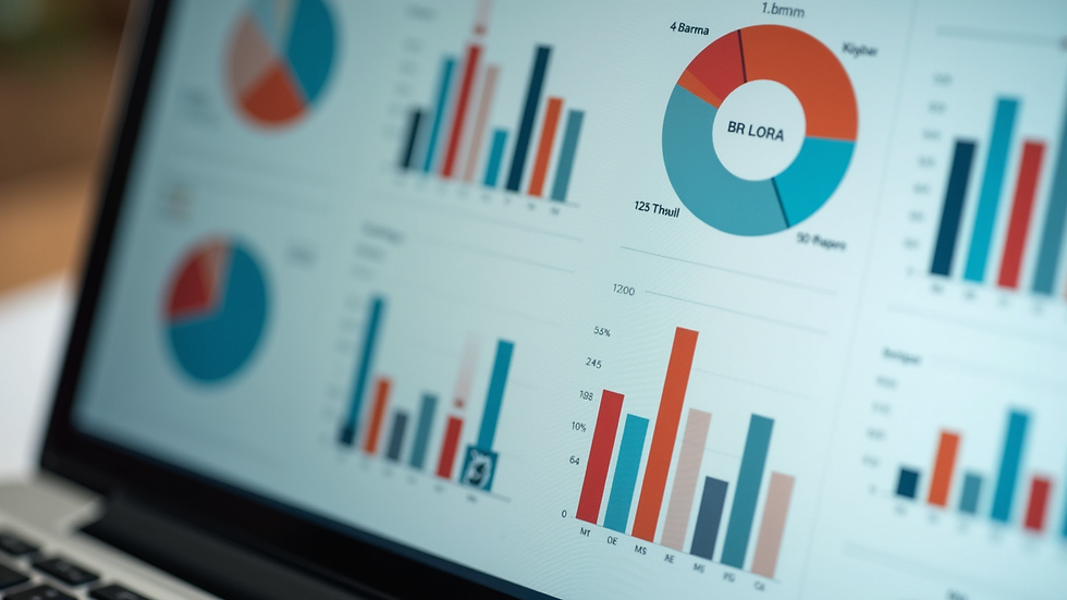 Close-up of a laptop screen showing diverse data charts