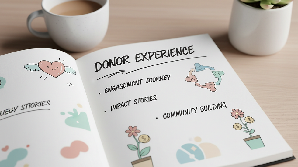 Close-up view of a notebook with notes on donor experience
