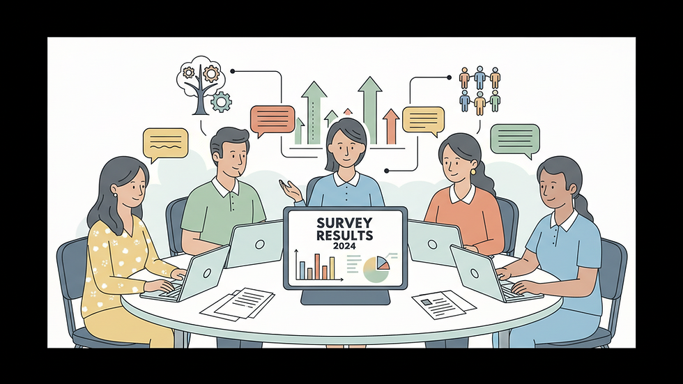 Eye-level view of a nonprofit team discussing survey results around a table