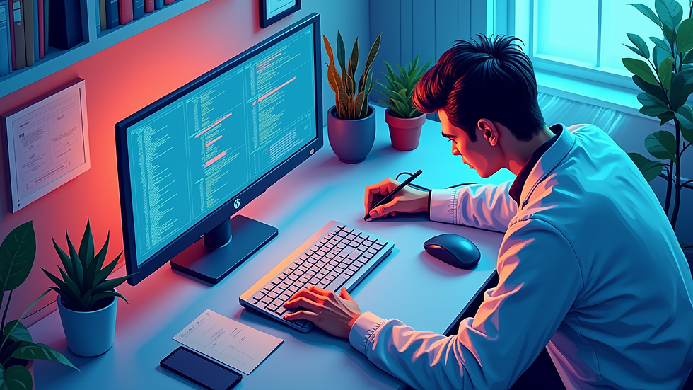 High angle view of a data scientist working on ethical AI algorithms