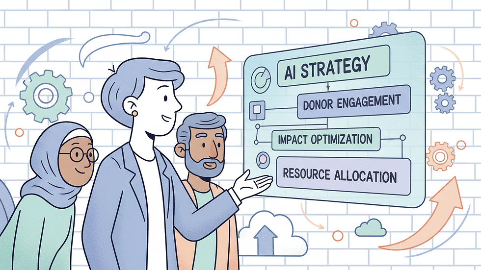 Close-up view of a consultant explaining AI strategy to nonprofit leaders