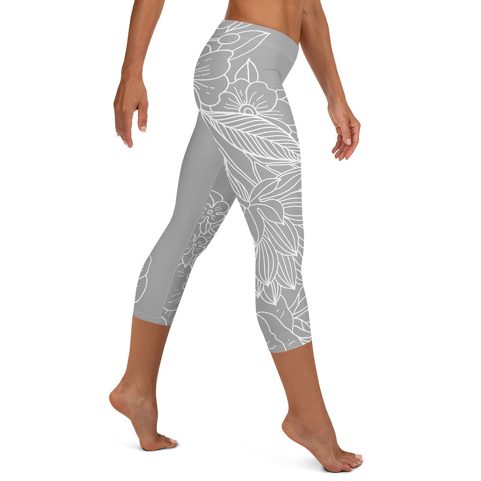 Thumbnail: Gray Floral Capri Leggings