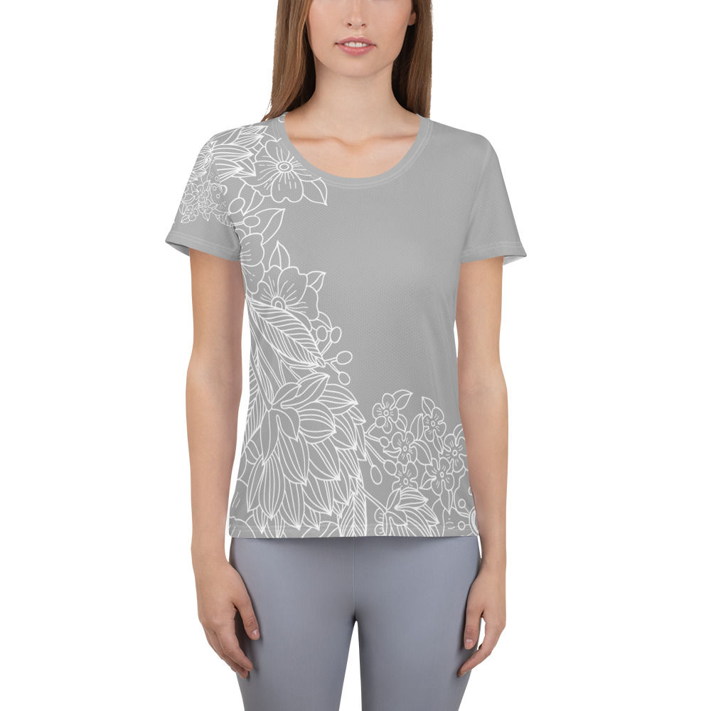 Gray Floral Women's Athletic T-shirt