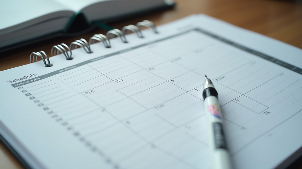 Close-up view of a planner with a stress management schedule