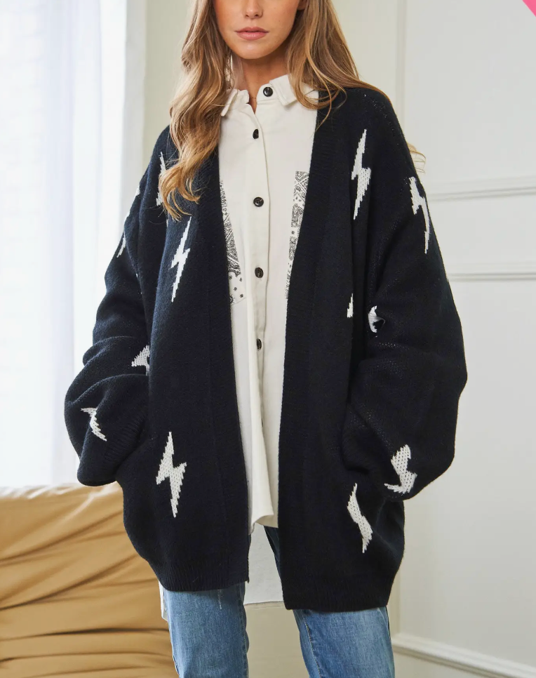 PLUS Lightning Bolt Oversized Open Knit Cardigan My Site