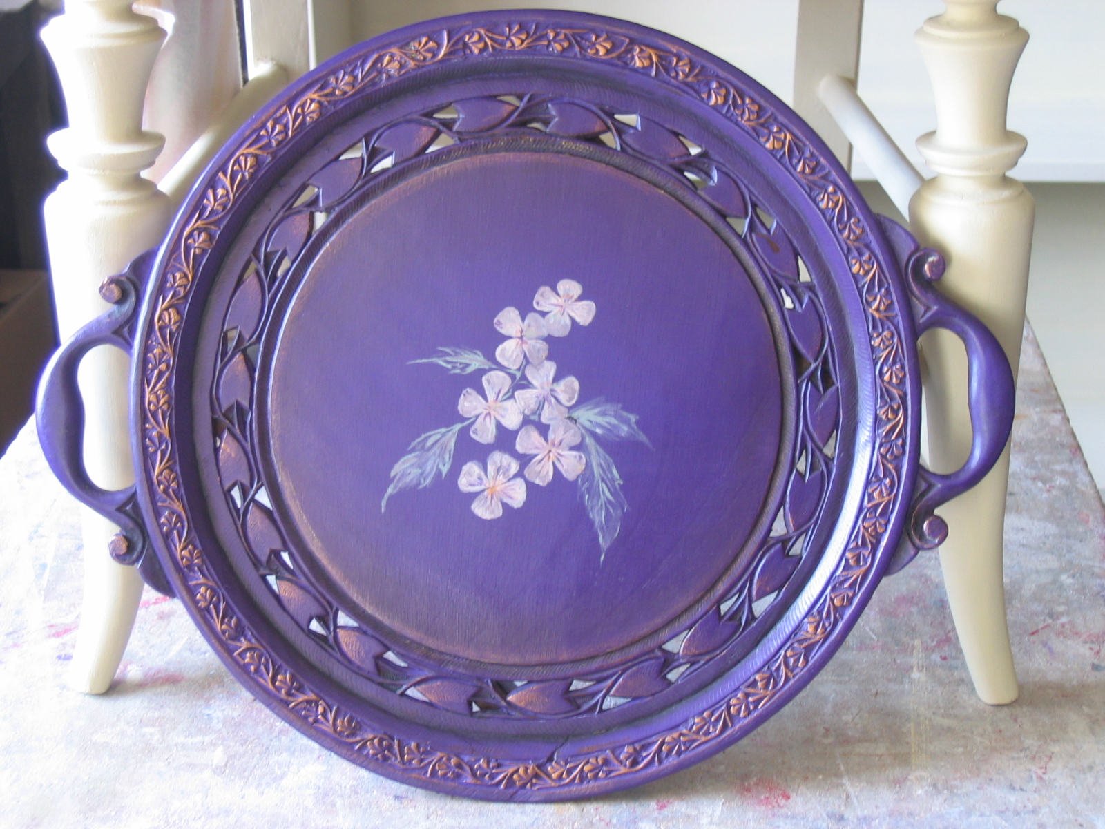 Purple Heart Tray with Flowers