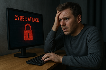 Business owner worried about a cyber attack on computer – representing Edward Technology’s cyber security services in Barrington, Illinois