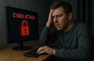 Business owner worried about a cyber attack on computer – representing Edward Technology’s cyber security services in Barrington, Illinois