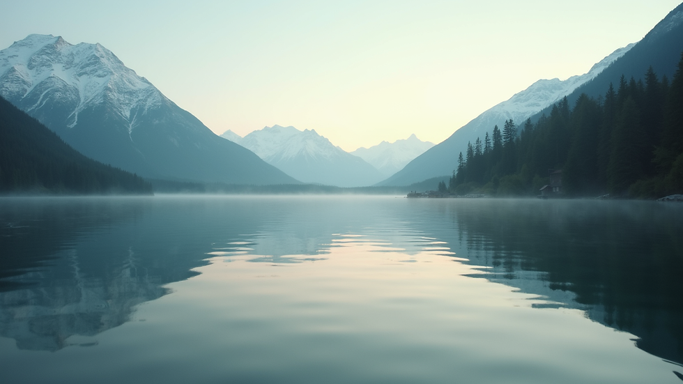 Eye-level view of a serene landscape with a calm lake