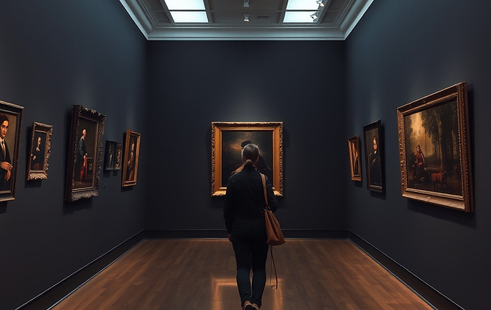 Art Gallery with person walking through looking at the art dark.jpg