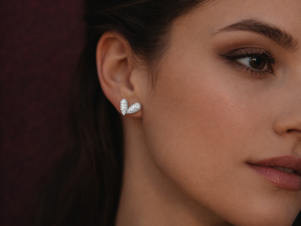 Silver Shimmer Leaf Stud Earrings
