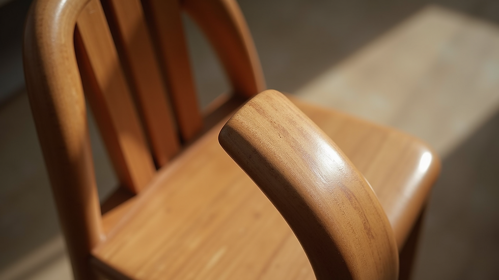 High angle view of a wooden chair with unique design details