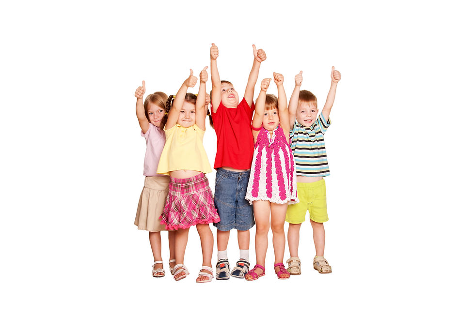 Group of children having fun and showing thumbs up sign or OK symbol. Ready for your text, logo or s