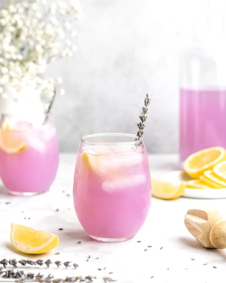 A glass of THC Infused Lavender Lemonade