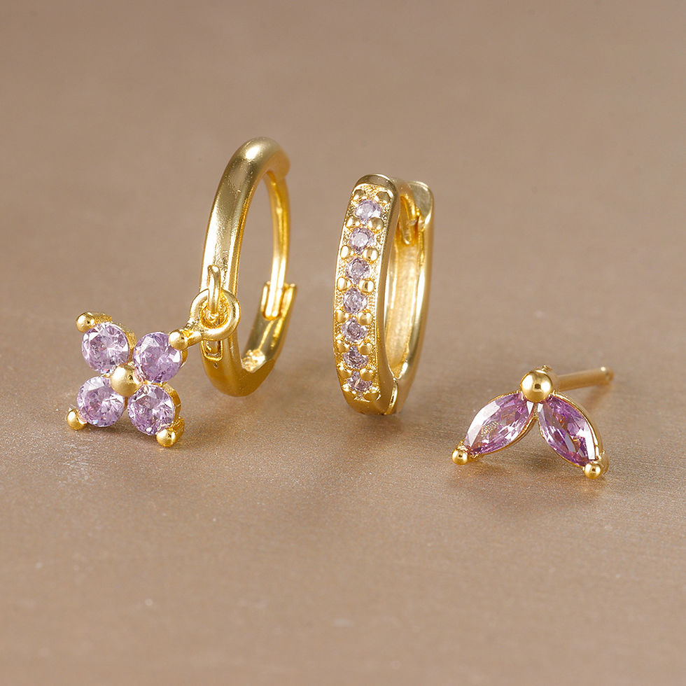 Thumbnail: Multi-Colour Ear Stack Set – Set of 3 Crystal Hoop Earrings in Vibrant Shades