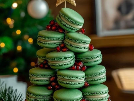 Pomegranate & Pistachio Macaron Christmas Trees