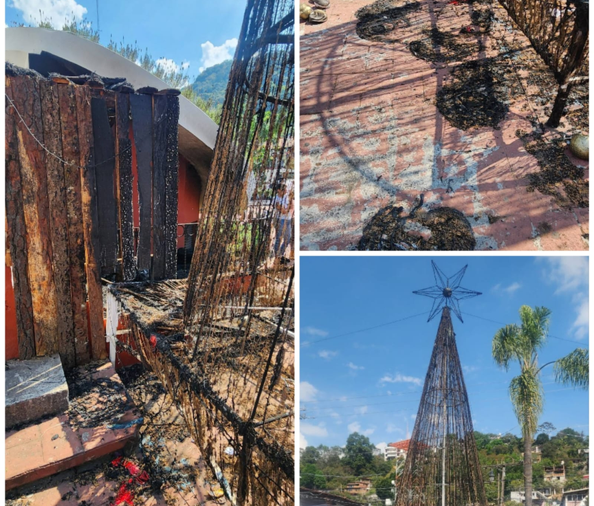 Amanece quemado árbol navideño en Temascaltepec