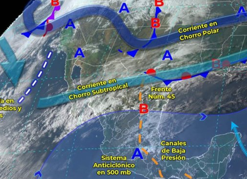 Frente frío 45 traerá masa de aire polar que cubrirá casi todo México
