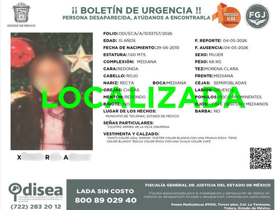 Localizan con vida en Tecámac a menor desaparecida