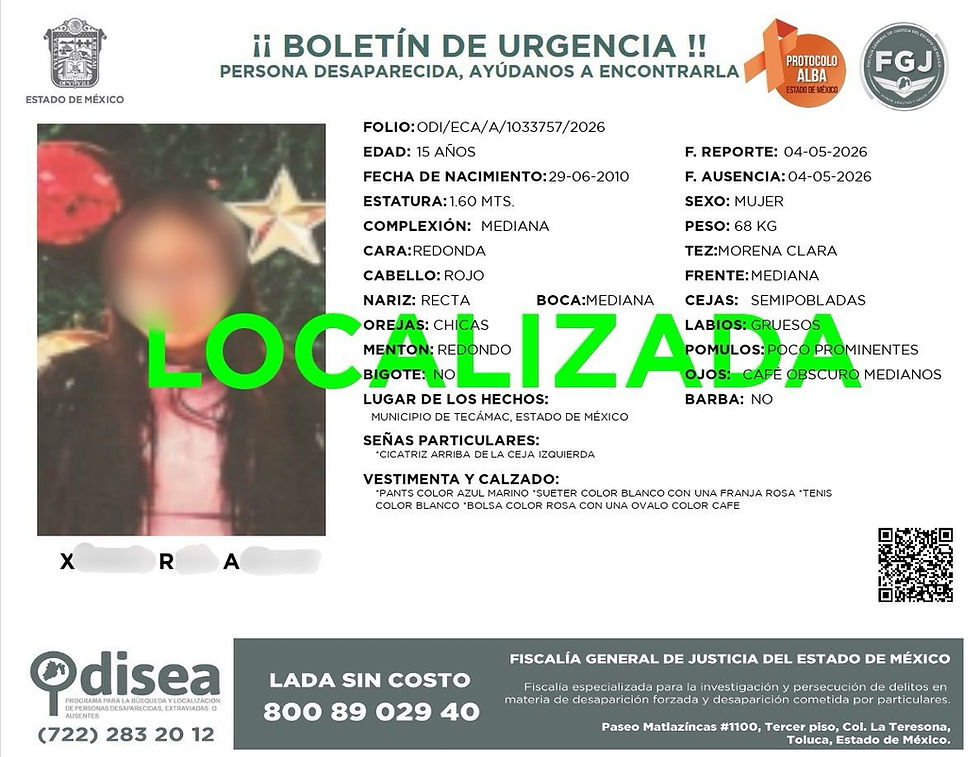 Localizan con vida en Tecámac a menor desaparecida