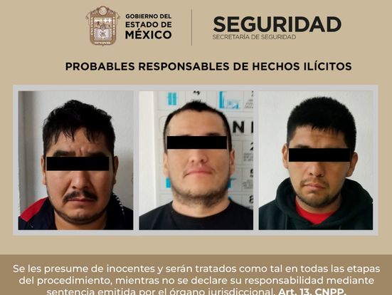 Tres detenidos por probables delitos contra la salud en el Edomex