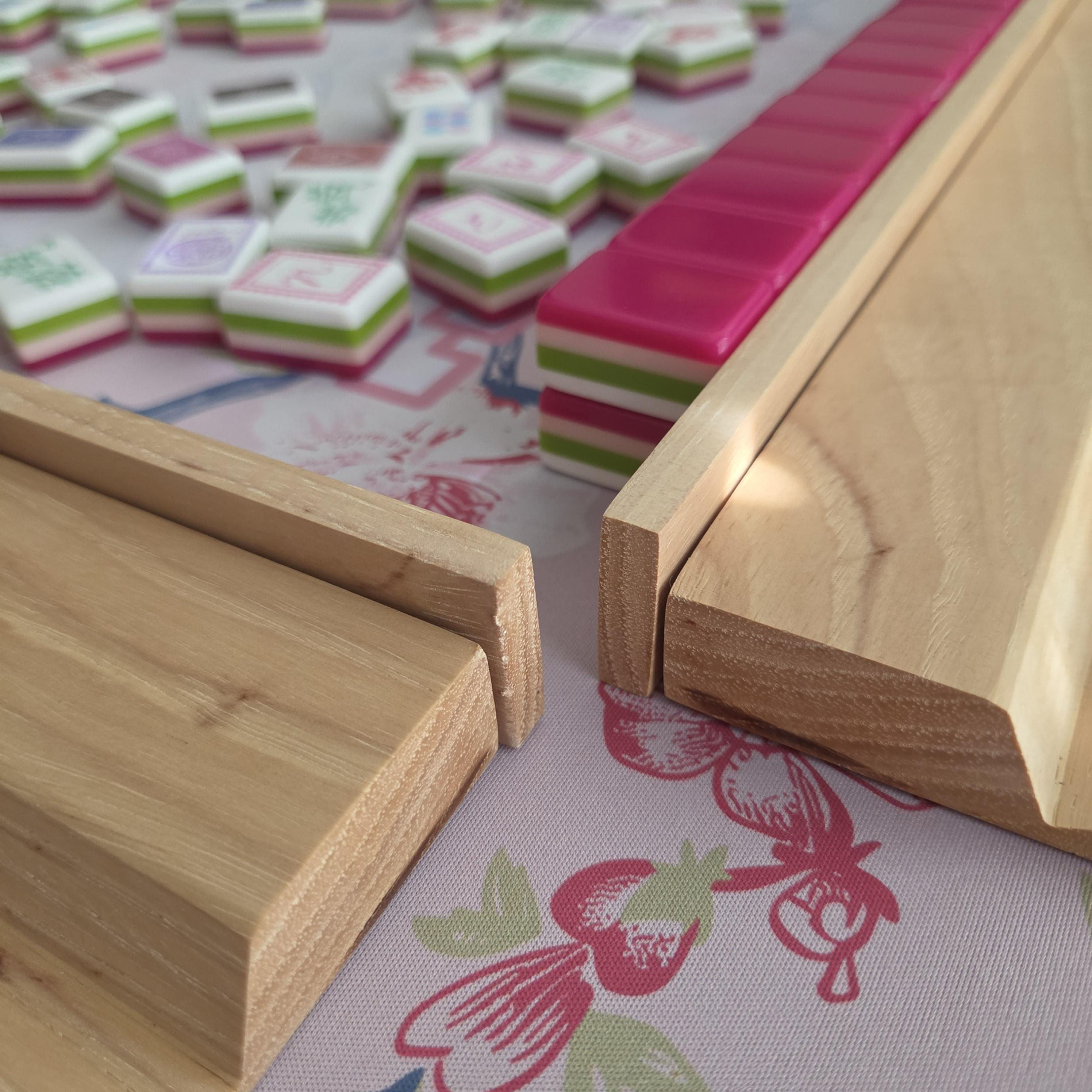 Solid Maple Mahjong Racks with Magnetic Pushers Set of 4