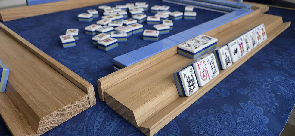 Thumbnail: Solid Oak Mahjong Racks with Magnetic Pushers Set of 4