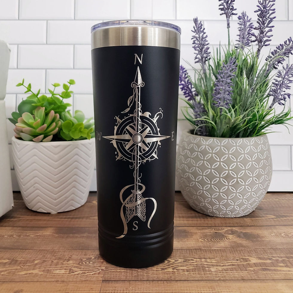 Thumbnail: Compass with Arrow and feathers Laser Engraved 22 oz Polar Camel Skinny Tumbler