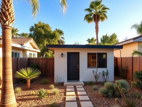 Detached backyard ADU casita behind a main home in Encinitas, San Diego, representing an accessory dwelling unit to inspect before buying.