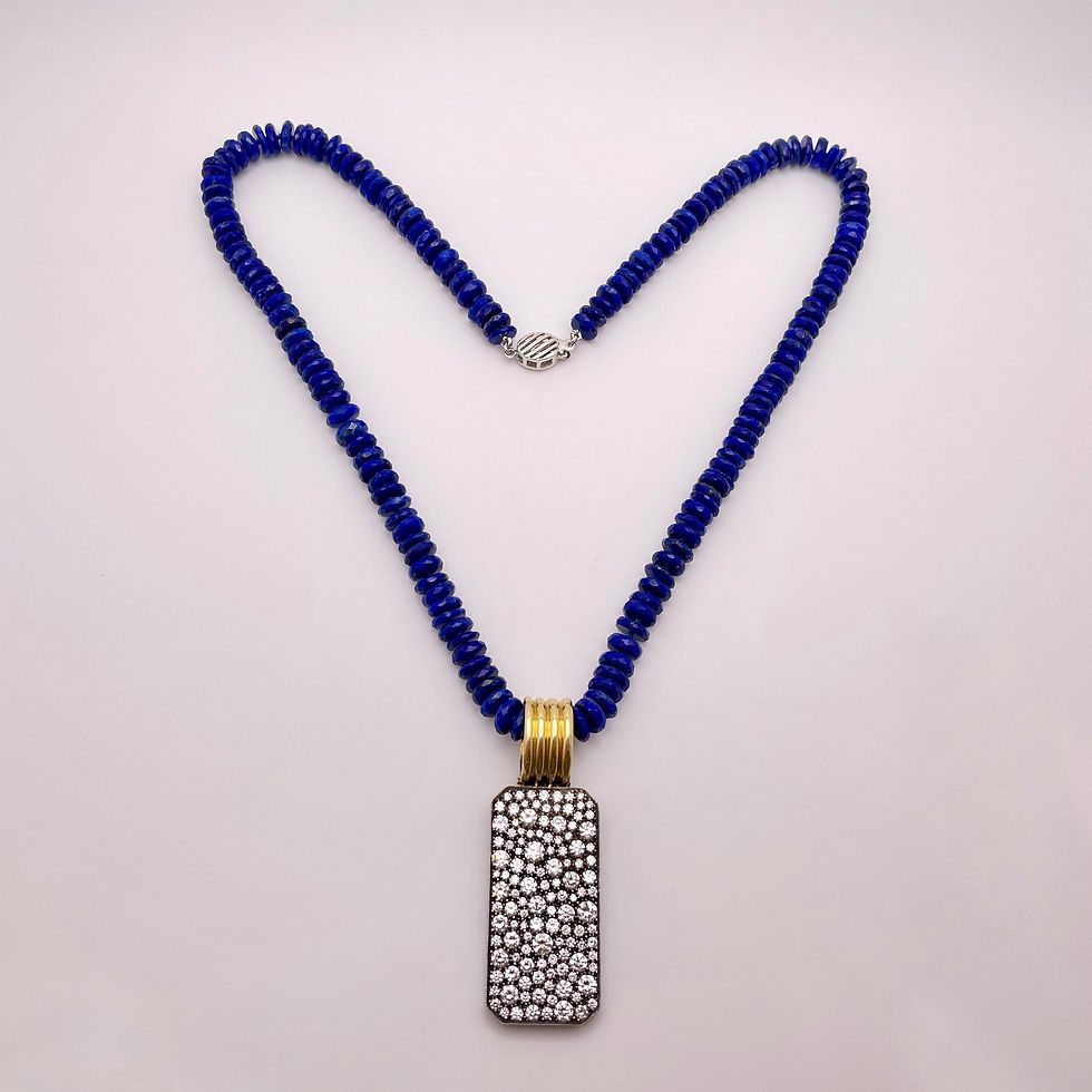 Thumbnail: 5 CT Diamond Lapis Lazuli 18K Yellow Gold Silver Pendant Necklace